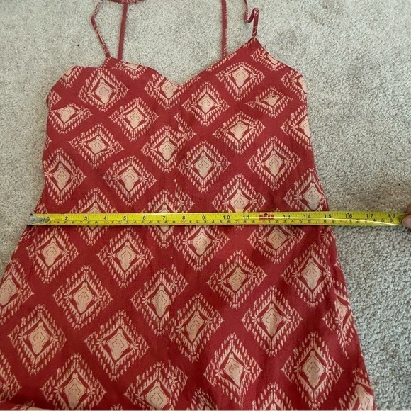 Zara red cream all over print spaghetti strap V-neck wide leg open back jumpsuit - Picture 13 of 14